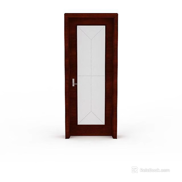 Wooden Door With Dark Brown Frame White Panel And Silver Handle 3d model