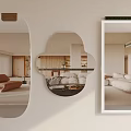 Modern Decorative Mirrors with Oval Flower and Rectangular Shapes in Living Room Interior 3d model