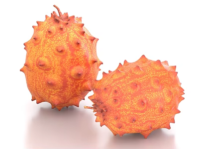 Two Ripe Fresh Orange Spiky Horned Melon Fruits Isolated On White Background 3d model