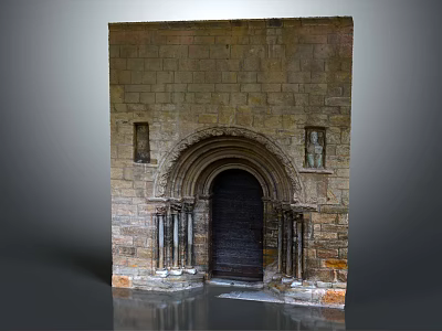 Historic Stone Arched Entrance Gate With Ornate Columns And Carved Details 3d model
