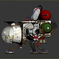 Vintage Futuristic Mechanical Machine Featuring Transparent Dome Red Green Accents And Support Legs