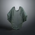 Green Loose Fit Top With Batwing Sleeves And Mesh Fabric Design