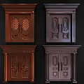 Decorative Double Doors With Carved Patterns And Various Wooden Frames For Home Interior 3d model