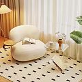 Cozy Living Room Corner With Beige Curved Armchair Small Coffee Table And Green Plant