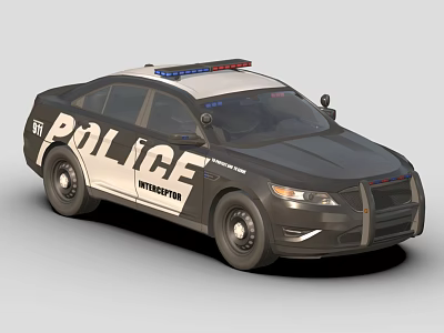 Michigan Police Sedan With Black And White Design And Emergency Lights 3d model