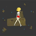 3D Rendered Scene With Blonde Girl On Transparent Ice Platform And Scattered Ice Cubes