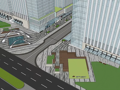 Modern Urban Landscape With Tall Glass Buildings Streets And Pedestrian Plaza 3d model