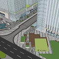 Modern Urban Landscape With Tall Glass Buildings Streets And Pedestrian Plaza
