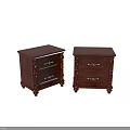 Pair of Dark Brown Wooden Bedside Tables with Two Drawers and Carved Legs