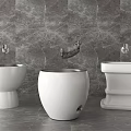 White Bathroom Fixtures With Modern Design And Grey Marble Wall Background 3d model