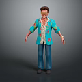 Man Wearing Blue Floral Shirt And Blue Jeans Standing Against Grey Background