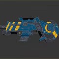 Futuristic Blue And Yellow Sci Fi Weapon With Mechanical Design And Glowing Circular Elements 3d model