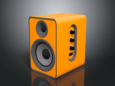 Orange Electronic Speaker With Square Design Dual Speakers And Control Knobs For Audio Devices 3d model