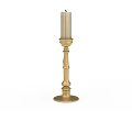 Golden Decorative Candlestick Featuring Cylindrical Candle Round Base And Ornate Column Design