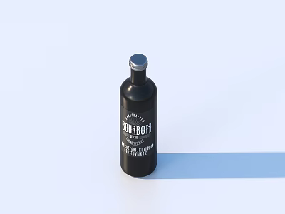 Black Premium Gin Bottle And Glass With Silver Cap On Light Blue Background 3d model