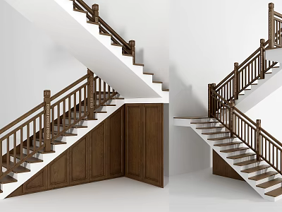 Modern Interior Staircase Design With Wooden Handrails White Steps And Paneling 3d model