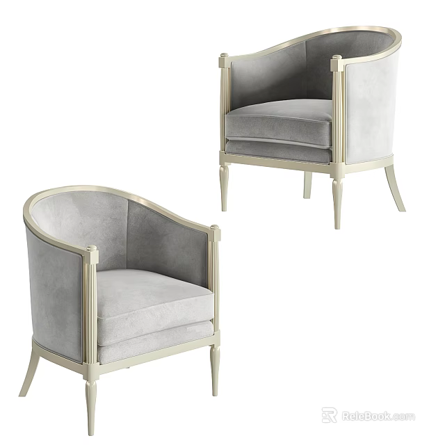 Elegant Light Gray Velvet Accent Chair With Ivory Frame And Modern Design 3d model 