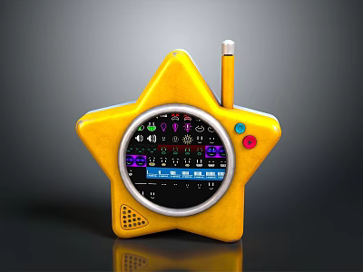Yellow Star Shaped Toy Radio With Display Screen Antenna And Colorful Buttons 3d model