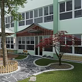 Residential Courtyard Garden Landscape With Lush Green Lawn Winding Stone Pathways Trees And Wooden Platform