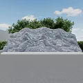 Natural Stone Texture Feature Wall With Green Trees Blue Sky And White Clouds 3d model