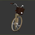 Vintage Yellow Bicycle With Red Seat Brown Basket And White Spokes