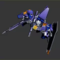 Game and Movie Character Mech Warrior With Blue Purple Armor And Weapon Robot Figure