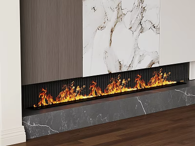 Modern Fireplace Interior Design With Bright Flames And Marble Wood Panel Accents 3d model