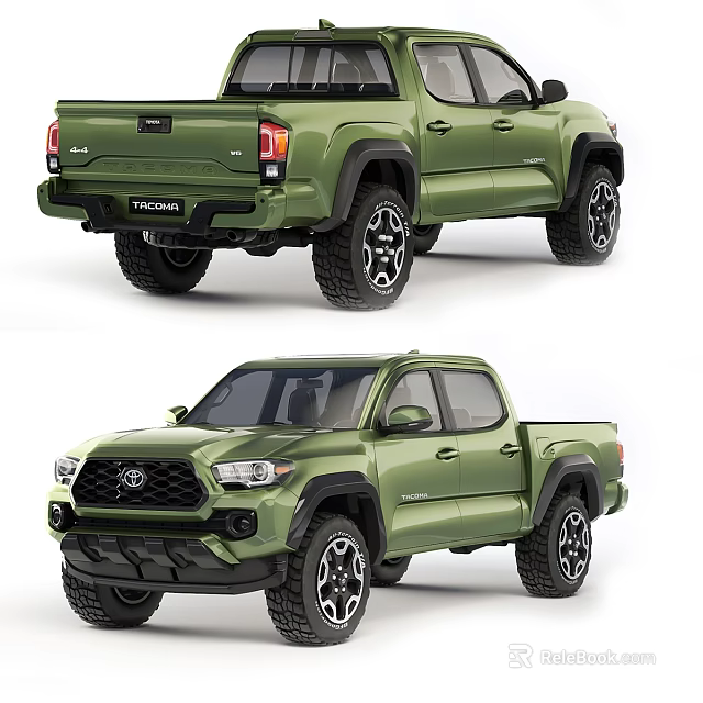 Green Toyota Tacoma Pickup Truck Front And Rear Exterior Views 3d model 