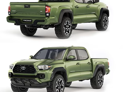 Green Toyota Tacoma Pickup Truck Front And Rear Exterior Views 3d model