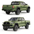 Green Toyota Tacoma Pickup Truck Front And Rear Exterior Views