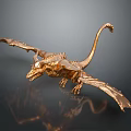 Golden Dragon Sculpture with Metallic Finish and Extended Wings Long Tail on Dark Reflective Background