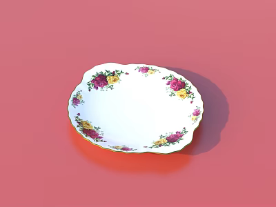 Elegant White Dinnerware Set With Floral Pattern And Gold Trim On Pink Background 3d model