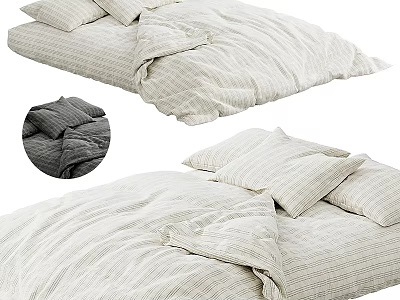 Cozy Double Bed With Striped Bedding Pillows And Gray Duvet Option 3d model
