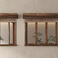 Wooden Frame Windows With Shutters Featuring Green Plants And Light Colored Walls