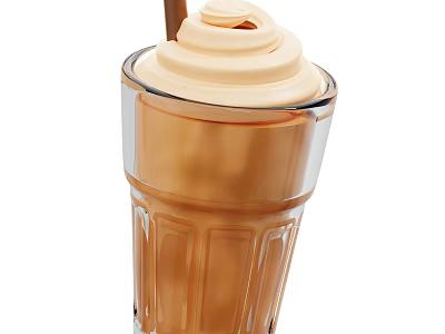 Creamy Refreshing Drink with Whipped Cream Top and Brown Liquid in Glass with Straw 3d model