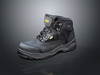 Black Leather Safety Boots For Work With Durable Sole And Protective Design 3d model