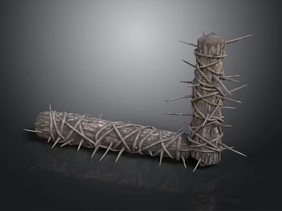 Rustic Wooden Post And Pole With Wrapped Thorns And Rough Surface Texture 3d model