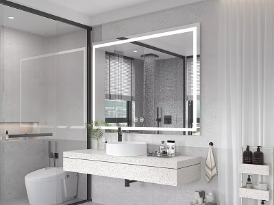 Modern Bathroom Interior with Large Mirror Glass Shower Enclosure and Stone Sink Counter 3d model