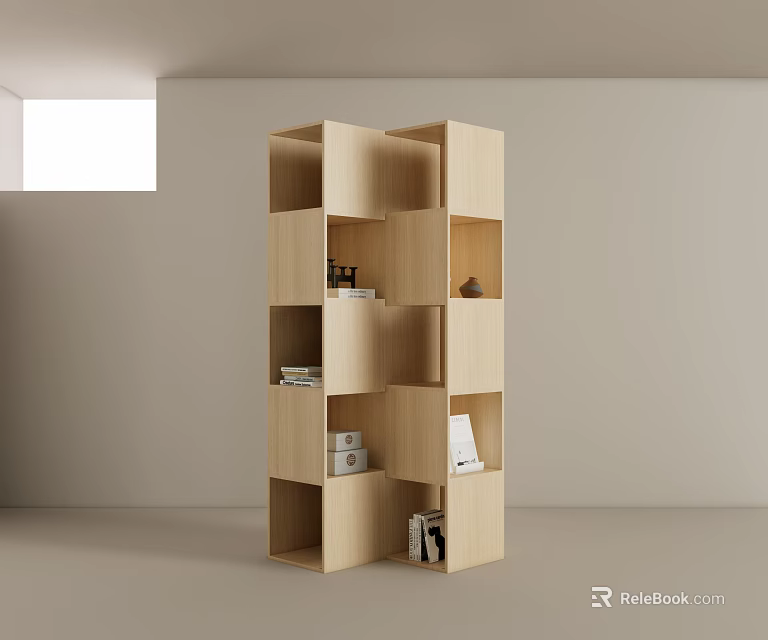 Modern Wooden Bookcase With Multiple Compartments For Books And Decor In Bright Room 3d model 