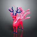 Vibrant Pink Deer Figure With Blue Antlers And Flowing Pink Elements