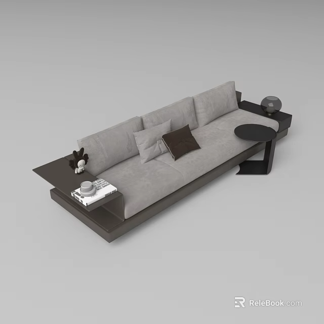 Modern Casual Sofa Set With Grey Upholstery Decorative Pillows And Side Table 3d model