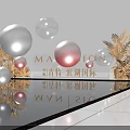 Floating Inflatable Spheres in Red Silver Transparent Against White Walls Blue Sky White Tiled Floor