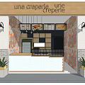 Creperie Shop Interior In Mall With Colorful Mosaic Walls White Counter Plants And Decorative Lights