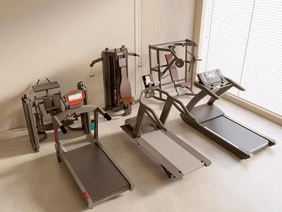 Modern Home Gym Fitness Equipment With Treadmills And Strength Training Machines 3d model