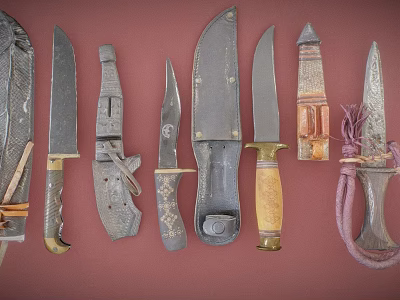 Vintage Knives and Daggers Collection With Various Handles and Blade Designs 3d model