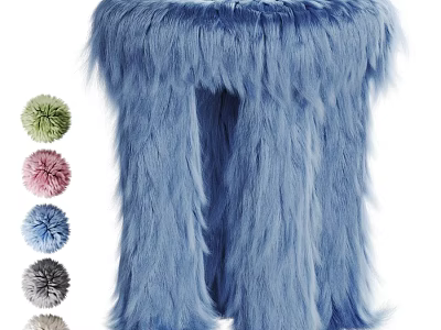 Soft Blue Furry Stool With Various Color Options For Home Decor 3d model