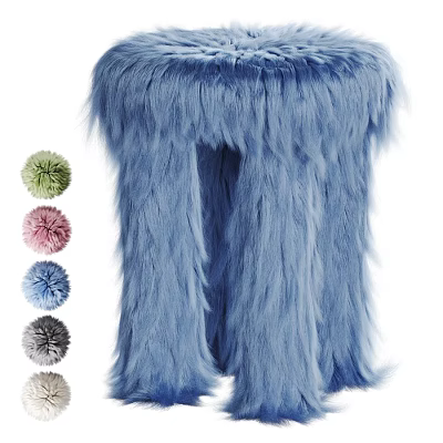 Soft Blue Furry Stool With Various Color Options For Home Decor 3d model