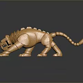 Golden Mechanical Tiger Sculpture With Detailed Structure And Shiny Metallic Surface