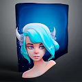 Ethereal Female Character With Light Blue Hair And Decorative Horns On Dark Blue Starry Background