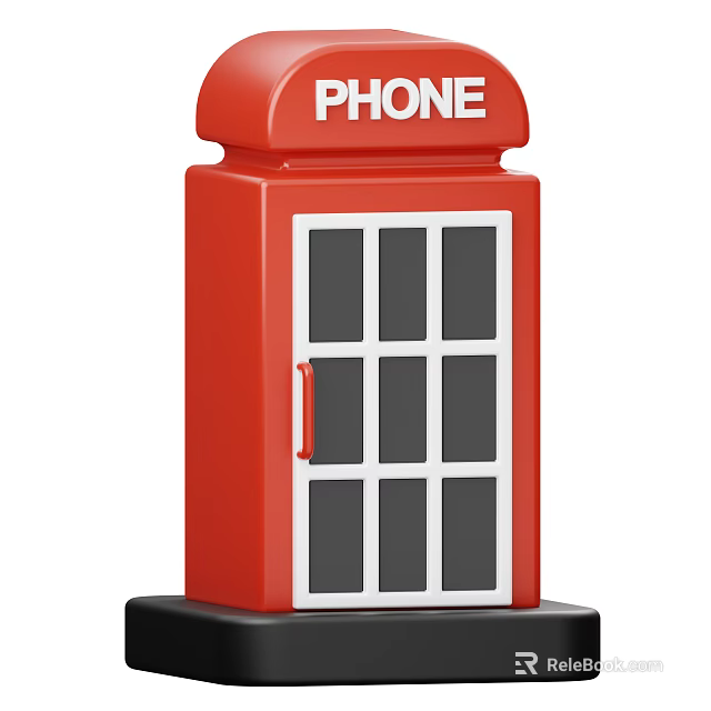 Red Classic Phone Booth With Glass Windows And Phone Sign 3d model 